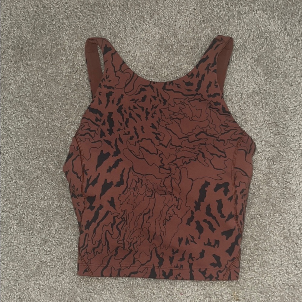 Lululemon Brown Patterned Athletic Cropped Tank w/ built in bra